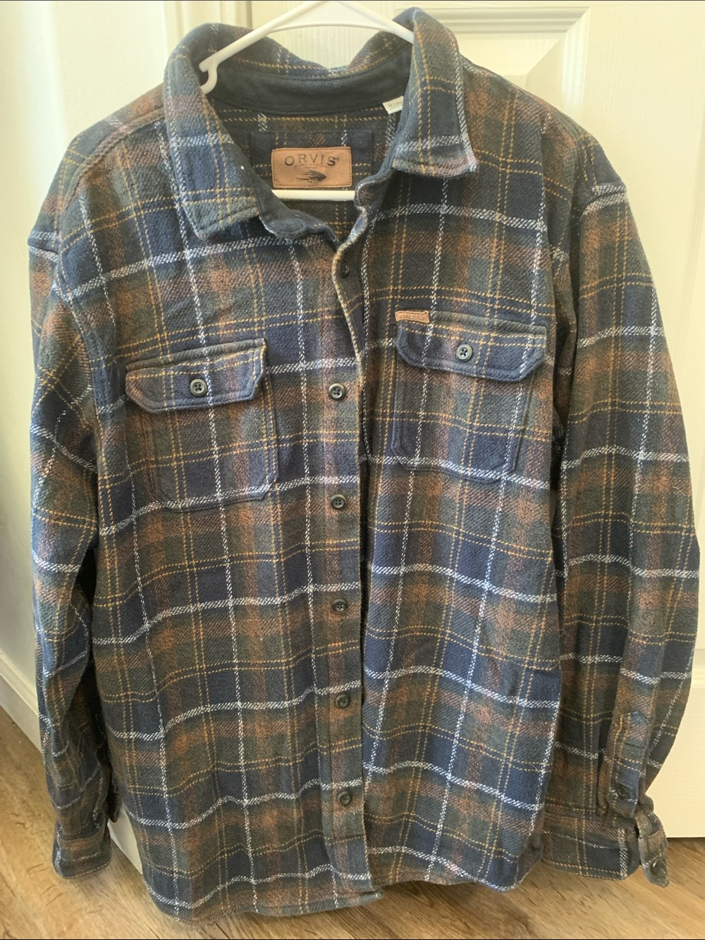 Orvis Navy and Brown Plaid Lightweight Shirt Jacket
